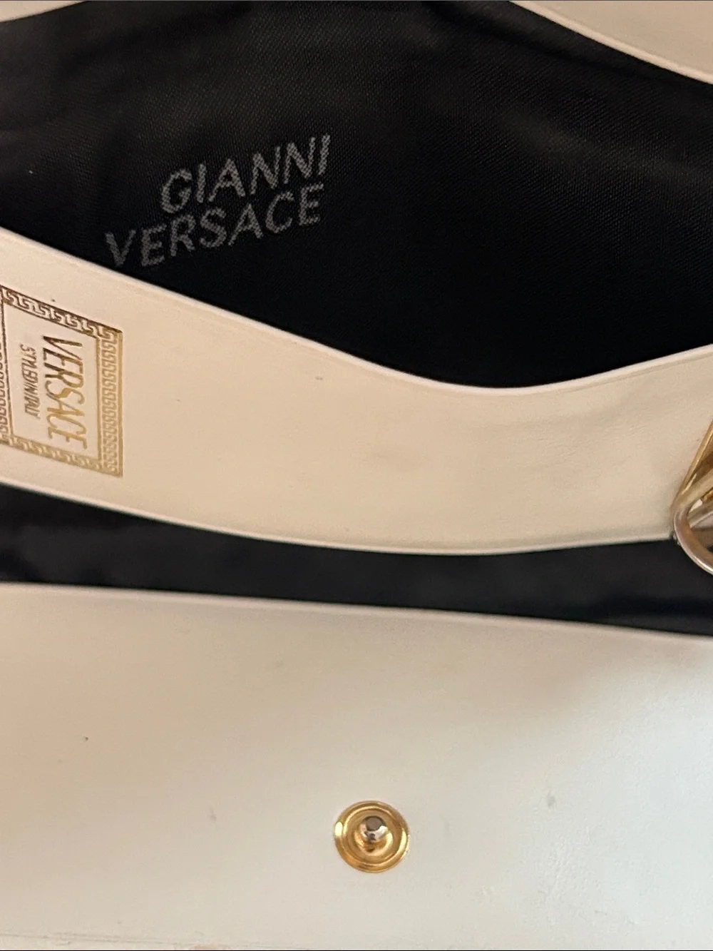 Vintage Versace Cream Leather Key Case with Gold Medallion Hardware